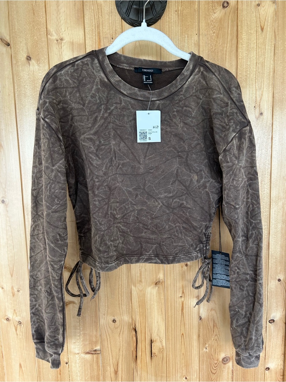 Women’s Forever 21 Brown Washed Tie-Side Cropped Long Sleeve Size Small